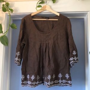 Brown Blouse white eyelet